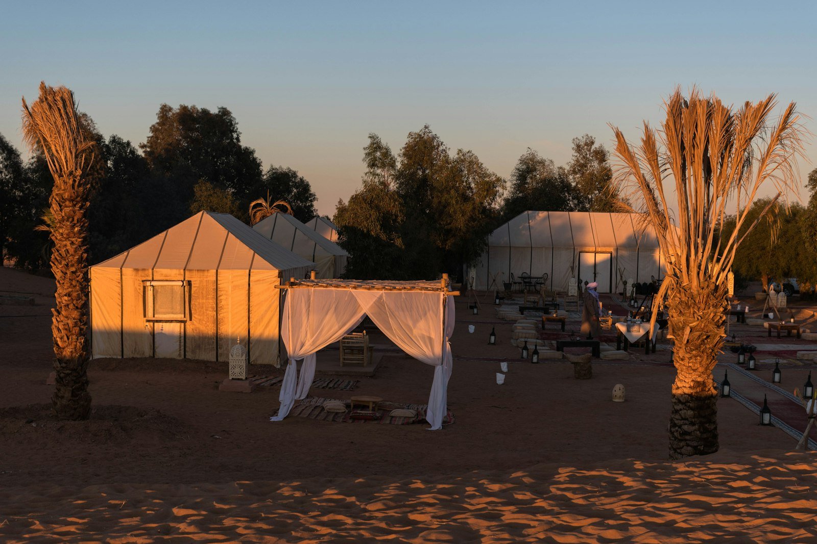 Desert and tented camps at dusk