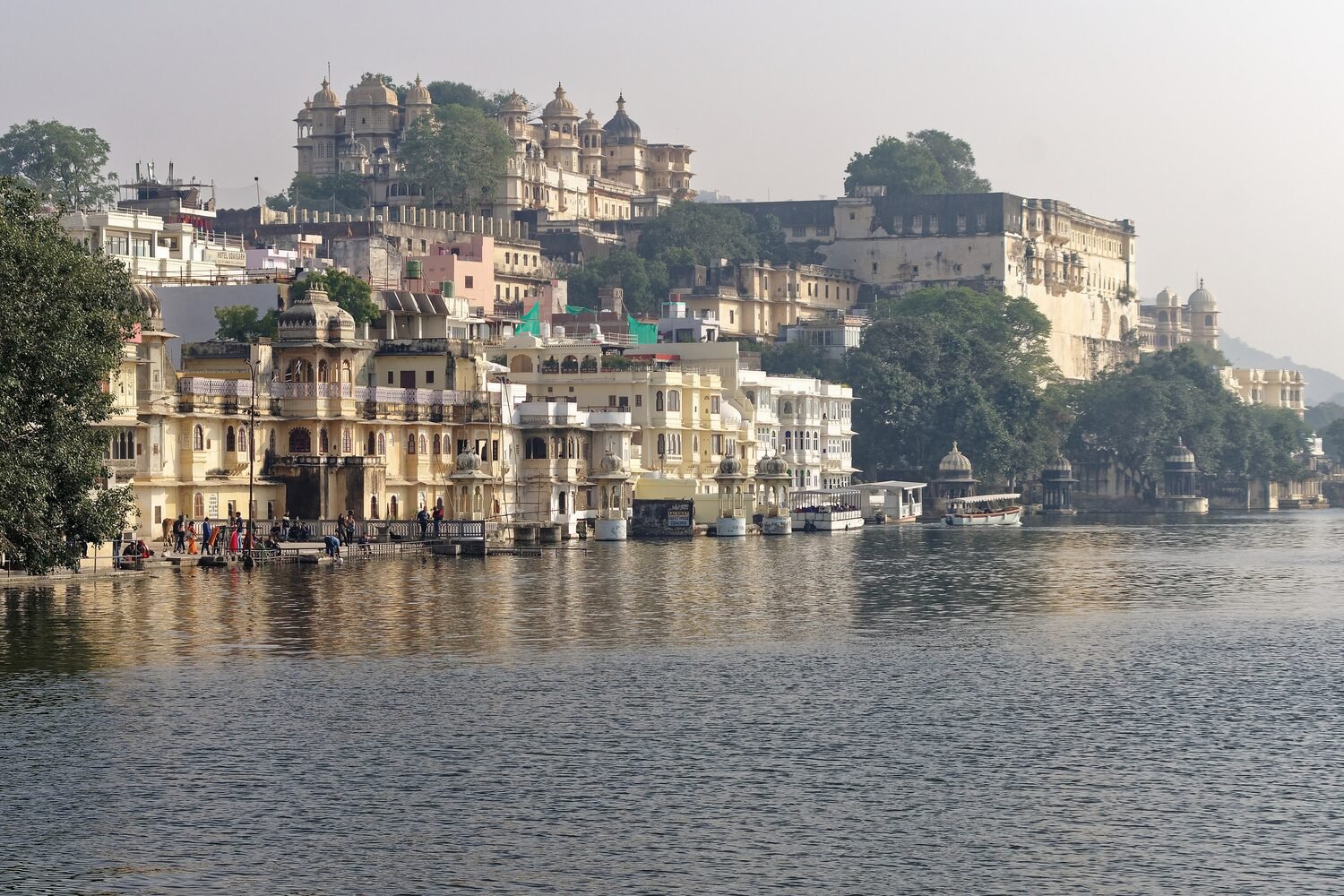 The grand facade of the City Palace overlooking Lake Pichola, Udaipur